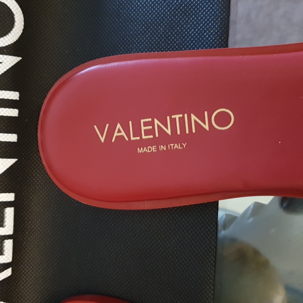 Valentino Red Slippers with Gold Accents - Picture 5 of 8